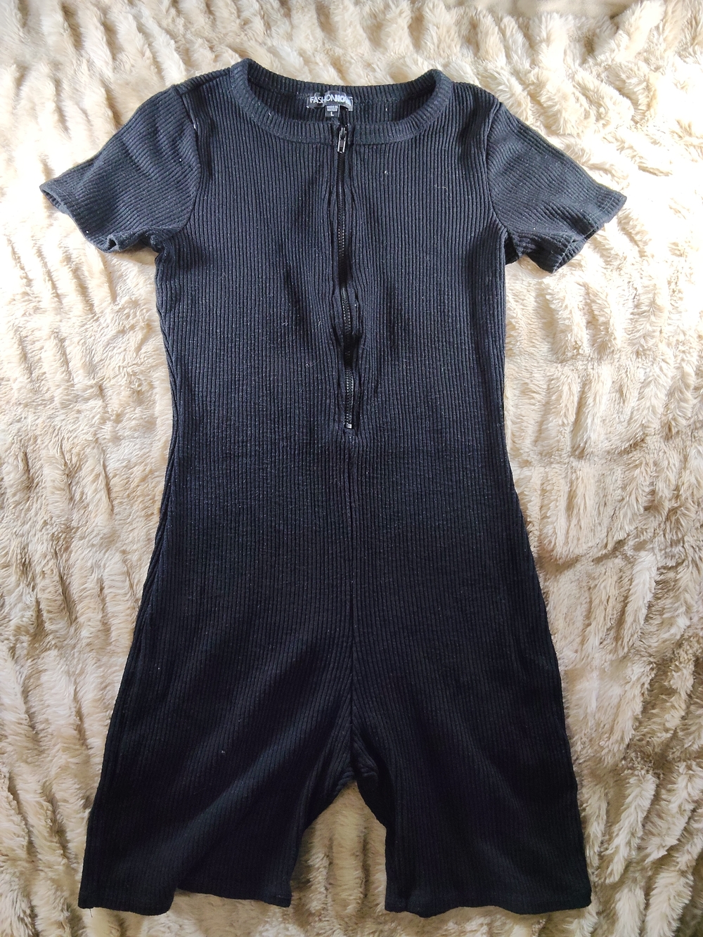 Fashion Nova Black Ribbed Short Sleeve Jumpsuit